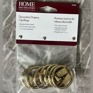 2 sets Brushed Brass Decorative Drapery Clip Rings - new - 7 in package.